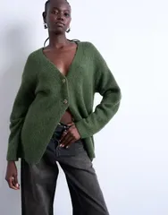 トップショップ レディース アウター カーディガン ニット Topshop knit longline easy cardigan Khaki カーキのサムネイル