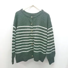 ◇ AMERICAN HOLIC フロントボタン ニット ボーダー柄 秋冬 長袖 カーディガン サイズF ブラック ホワイト レディース E  【1308290069912】