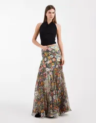 エイソス レディース ボトムスカート シフォン フラワー柄 プリント サテン フラワー ASOS DESIGN satin and chiffon mix fishtail skirt in floral print Floral Print