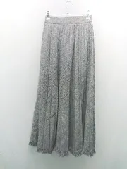 ◇ PAGEBOY ページボーイ バックウエストゴム フリンジ フレア ロング ギャザー スカート サイズF グレー レディース E  【1309040032996】