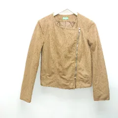 ◇ UNITED COLORS OF BENETTON ジップアップ スエード生地 無地 おしゃれ 長袖 ジャケット サイズ42 ブラウン レディース E  【1309040078475】