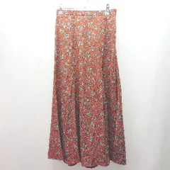 ◇ QTUME クチューム 花柄 バックウエストゴム おしゃれ 上品 ロング フレア スカート サイズM オレンジ レディース E  【1309040078710】