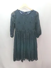◇ mercuryduo シアー 透け感 刺繡 ガーリー ファスナー 七分袖 ロング丈 ワンピース サイズFREE ネイビー レディース E  【1309040084230】