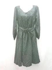 ◇ ◎ RAY CASSIN 花柄刺繍 ラウンドネック ウエストゴム 長袖 ロング ワンピース サイズF ブラック レディース E  【1309250005124】