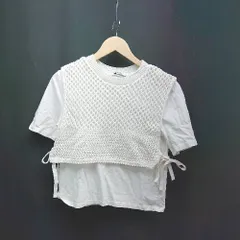 ◇ ZARA ザラ プルオーバー ニット レイヤード 重ね着風 半袖 カットソー サイズS ホワイト レディース E  【1309250024033】