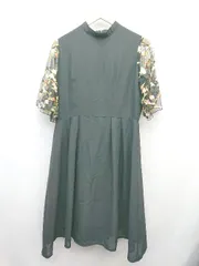 ◇ merlot plus レース 花柄 フレアスリーブ 五分袖 膝下丈 ワンピース ブラック グリーン マルチ レディース P  【1310020005435】のサムネイル