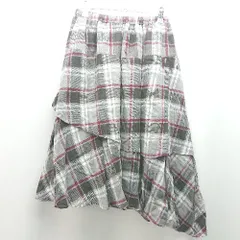 ◇ merlot ウエストゴム チェック柄 アシンメトリー ガーリー ロング丈 フレア スカート 表記なし グレー レディース E  【1310050043377】のサムネイル