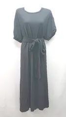 ◇ mite SAORI TANABE 無地 薄手 ウエスト紐 半袖 ロング ワンピース サイズF ブラック レディース E  【1310130018530】のサムネイル