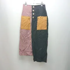 ◇ REDYAZEL 切り返し 裏地 バックジップ ストレッチ 膝丈 タイト スカート サイズM ネイビー ピンク レディース E  【1310130042597】