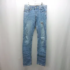 ◇ Bershka Denim ハイウエスト ダメージ加工 デニムパンツ サイズ36 ライトブルー系 レディース E  【1310130045895】