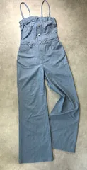【美品】デニム風 サロペット オールインワン ワイドパンツ バックリボン キャミ 2WAY インディゴ染め TRIBE M L相当