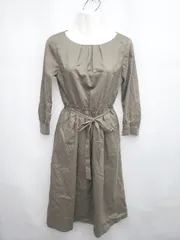 ◇ ◎ NATURAL BEAUTY ギャザー キレイめ バックジップ 長袖 膝下丈 ワンピース サイズ36 カーキ系 レディース P  【1402160013033】のサムネイル