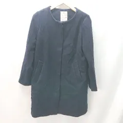 ◇ Studio Clip my STANDARD 毛綿混 フロントジップ 長袖 ノーカラーコート サイズM ネイビー レディース E  【1402280009435】