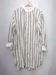 ◇ AS KNOW AS アズノゥアズ シャツ ストライプ 長袖 膝 ワンピース サイズF ホワイト ブラック レディース P  【1403180003639】のサムネイル