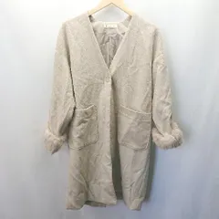 ◇ ◎ MAJESTIC LEGON マジェスティックレゴン Vネックノーカラー 袖ファー 長袖 コート サイズM ベージュ系 レディース E  【1404240021099】のサムネイル