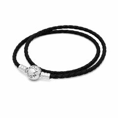【Gift Wrapping Available】Pandora Moments Double Black Leather Bracelet - Unisex Accessory Jewelry - Popular Brand - Stylish - Birthday Gift - Anniversary Present - Free Shipping