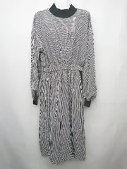 ◇ EVRIS エヴリス 千鳥格子 長袖 膝下丈 ワンピース サイズF ブラック ホワイト レディース P  【1405290013294】