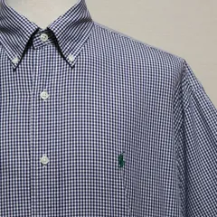 【半袖ギンガム】ラルフローレン ブレイク 半袖ボタンダウンシャツ ギンガムチェック 紺×白 L 2XL ビックサイズ オーバーサイズ 美品 米国購入