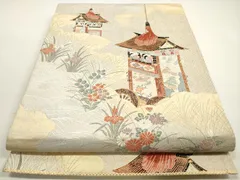 平和屋着物◎六通柄袋帯　唐織　都富貴　山車　風景花文　金銀糸　正絹　逸品　DABF5149xg