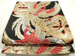 袋帯 黒地 鳳凰文様 華文 織り柄 金糸 - メルカリ