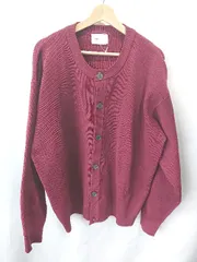 ◇ EMMA CLOTHES エマ クローズ カジュアル クルーネック 長袖 ニット カーディガン サイズL ボルドー メンズ E  【1406050065386】