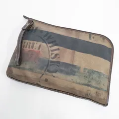 Paul Smith collection プリントハンドバッグ キャンバスレザーコンビ L字 クラッチバッグ カーキ メンズ ポール・スミス【中古】6-0503G∞