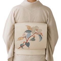 名古屋帯】夏帯 絽綴れ 洗える 花柄 松葉仕立て オレンジ色系 淡香色 