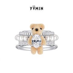 YVMIN テディベア リング くまのぬいぐるみ クマ 指輪 人工パール 