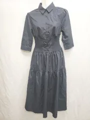 ◇ MICOAMERI ミコアメリ バックレースアップ シャツ 七分袖 ロング ワンピース サイズF ネイビー レディース P  【1406240043064】のサムネイル