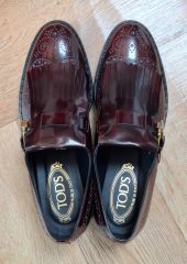 新品 TOD'S ウイングチップ レザーシューズ ボルドー イタリア製 39.5