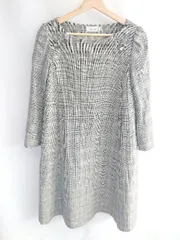 ◇ anatelier アナトリエ チェック柄 秋 冬 綺麗め 長袖 膝丈 ワンピース サイズ38 グレー系 レディース E  【1407020044097】