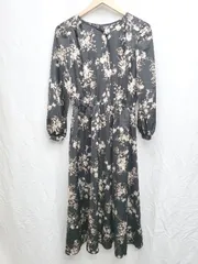 ◇ NATURAL BEAUTY BASIC ナチュラルビューティー 総柄 長袖 膝下丈 ワンピース サイズS ブラック マルチ レディース P  【1407100025213】