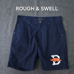 【👌値下げ交渉受付中】美品 春夏 ROUGH＆SWELL ストレッチ ゴルフ ハーフ パンツ メンズ S表記(Mサイズ相当) ネイビー 速乾 ロゴマーク ラフアンドスウェル