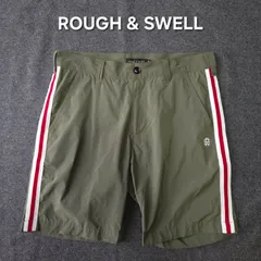 【👌値下げ交渉受付中】ROUGH＆SWELL 春夏 サイドライン ストレッチ ゴルフ ハーフパンツ メンズ S表記(Mサイズ相当) カーキ 速乾 ラフアンドスウェル