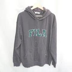 ◇ FILA フィラ フード ロゴ 刺繍 カジュアル 長袖 スウェット パーカー サイズL チャコールグレー レディース E  【1407180058552】