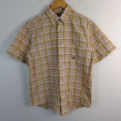CHAPS Ralph Lauren チャップス ラルフローレン チェック柄 ワンポイント 刺繍 半袖 シャツ イエロー ブラウン M メンズ 古着 アメカジ トラッドのサムネイル