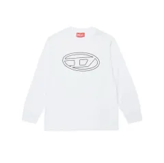 DIESEL 円型 D ロゴプリント 長袖Tシャツ 白