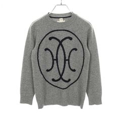 HERMES カシミヤ混 ダブルハーフジップセーター レザープル ユニ 