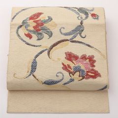 専用 夏物 八寸名古屋帯（よろけに花文）全通総柄 薄い透け感 正絹美品