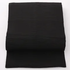 お買い得品！九寸名古屋帯 （夏帯） Aランク 帯丈356cm 正絹 ポイント柄 名古屋仕立て 織り 弔事用 無地 黒系 LP 1245-02397