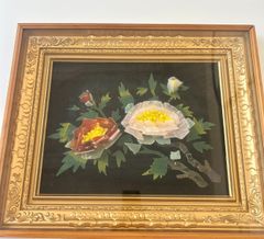 アンティーク】額装 額縁 宝石画 原石 鑑賞石 花瓶 花 絵画 ストーン