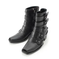 バーバリー Albertina レザー オープントゥ ベルト バイカー ブーツ ブラック 37【中古】のサムネイル