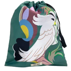美品 MIU MIU ミュウミュウ 巾着バッグ ポーチ 小物入れ トロピカル バード 鳥 ノベルティ 非売品 ポリエステル グリーン マルチカラー 軽量 カジュアル ポップ デイリー コレクションのサムネイル