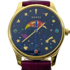 稼働品 GUCCI グッチ G-Timeless Gタイムレス 腕時計 クオーツ ムーンフェイズ 蜂 スター 星 ハート 宇宙 ブラック文字盤 750 YG 革ベルト ゴールド 126.4 ラグジュアリー エレガント 洗練 高級感 コレクションのサムネイル
