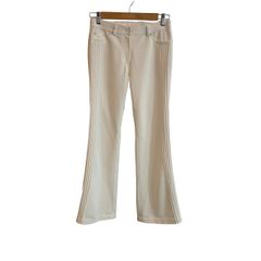 Italiya Women's Pants with Side Stripe Pleats and Dog Embroidery, Size 9, White, 648034 [Z1826]