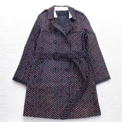 Paul Smith BLACK ゴム引き トレンチコート L ネイビー 総柄 ドット ダブルブレスト ベルト付き 防水