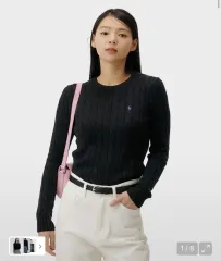 実際に着用1回 正規品 POLO RALPH LAUREN(ポロラルフローレン) ケーブル ニット コットン クルーネック セーター ブラックM