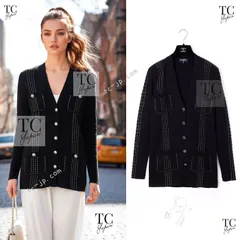 シャネル カーディガン CHANEL ブラック ベージュ コットン ロング 