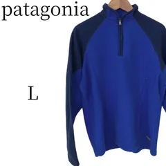 パタゴニア L ハーフジップ フリース プルオーバー 青 紺 バイカラー 切替 patagonia キャンプ アウトドア 登山 ワンポイント ロゴ メンズ 90s カジュアル スポーツ 秋 冬のサムネイル