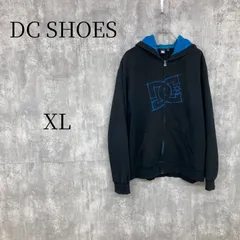 DC SHOES フルジップ パーカー XL 黒 青 ビッグロゴ ストリート ゆるだぼ オーバーサイズ ディーシー 古着 裏起毛 フード裏ブルー 刺繍ロゴ y2kのサムネイル